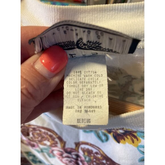 Best American White Floral Pattern Short Sleeve Crew Neck Top SZ Medium - Picture 5 of 7